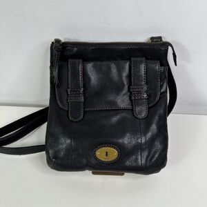 Vintage FOSSIL Women's Black Crossbody Shoulder Organizer Travel Bag